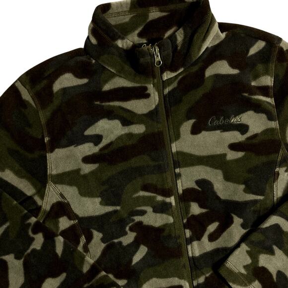 Cabela's Fleece Jacket Sweater Womens L Woodland Camo Hunting Outdoors Full Zip - Picture 1 of 13